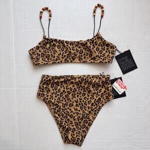 Its Now Cool Bikini Womens Small Leopard High Waisted Babylonian Swimwear NEW
